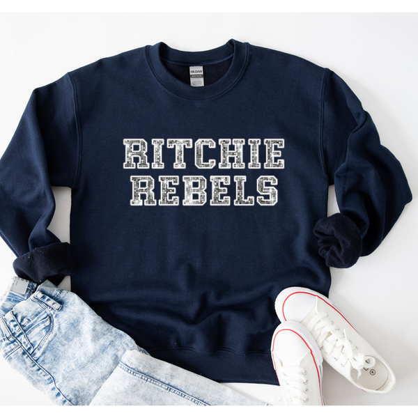 RITCHIE REBELS Faux Sequin Varsity Logo Shirt On NAVY