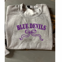 Blue Devils Purple/Purple bow Embroidered Crewneck