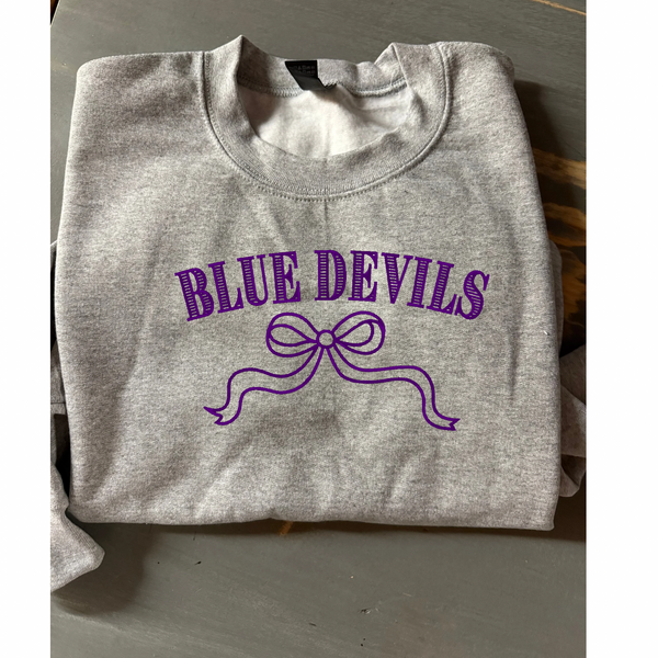 Blue Devils Purple/Purple bow Embroidered Crewneck