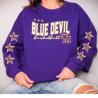 Blue Devil basketball with Stars on sleeve on purple