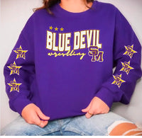 Blue Devil Wrestling with Stars on sleeve on purple