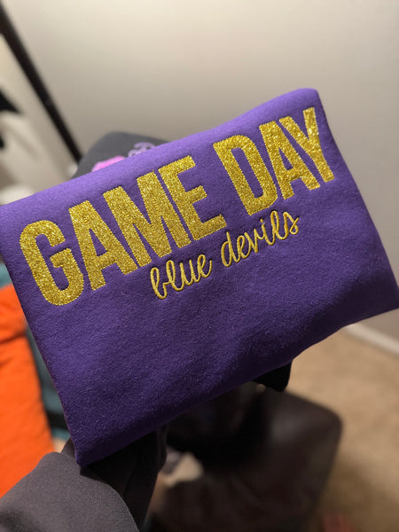 Game Day embroidered with glitter