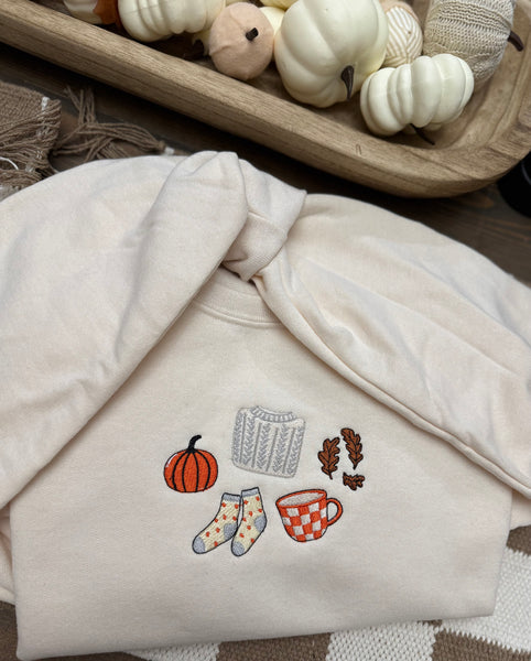 Fall Cozy Collage Embroidered Shirt