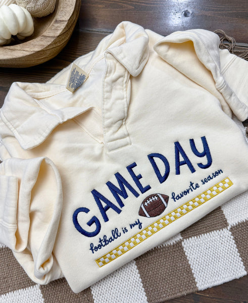 Game Day Embroidered polo collar sweatshirt