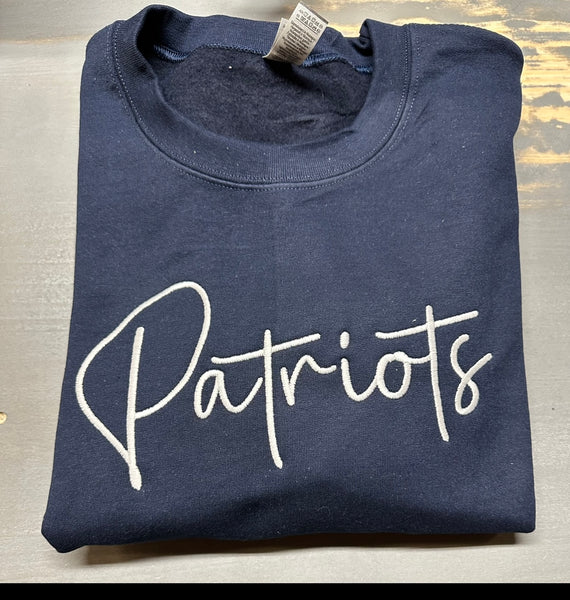 Patriots Embroidered Script Crew/Hoodie